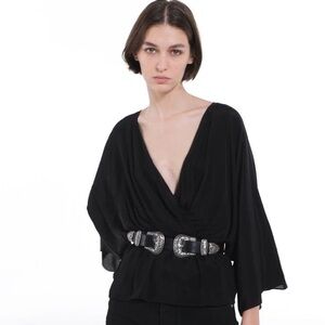 The Kooples Black Kimono top with long draped sleeves